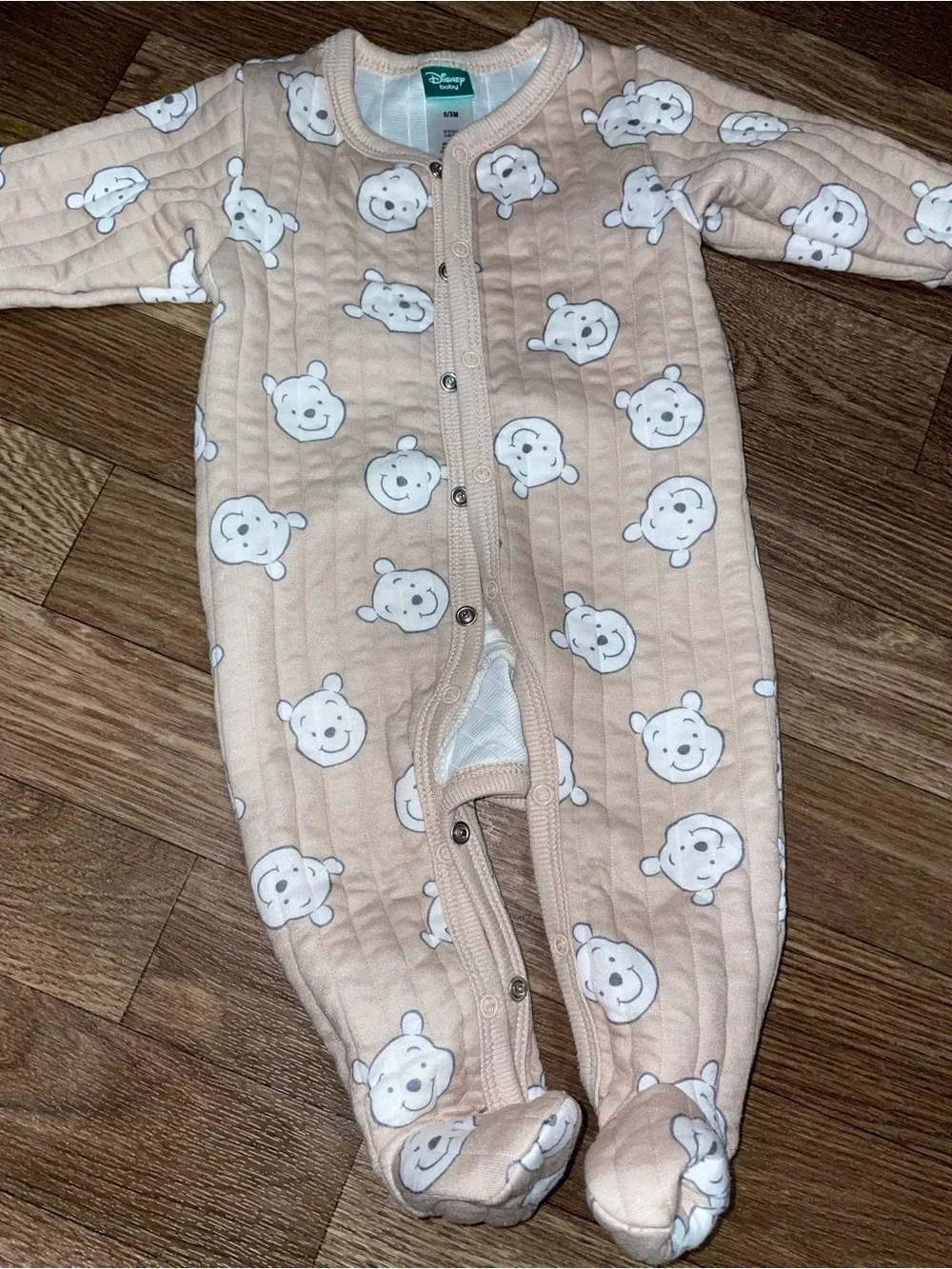 Disney tan Winnie the Pooh Quilted Footed One-Piece